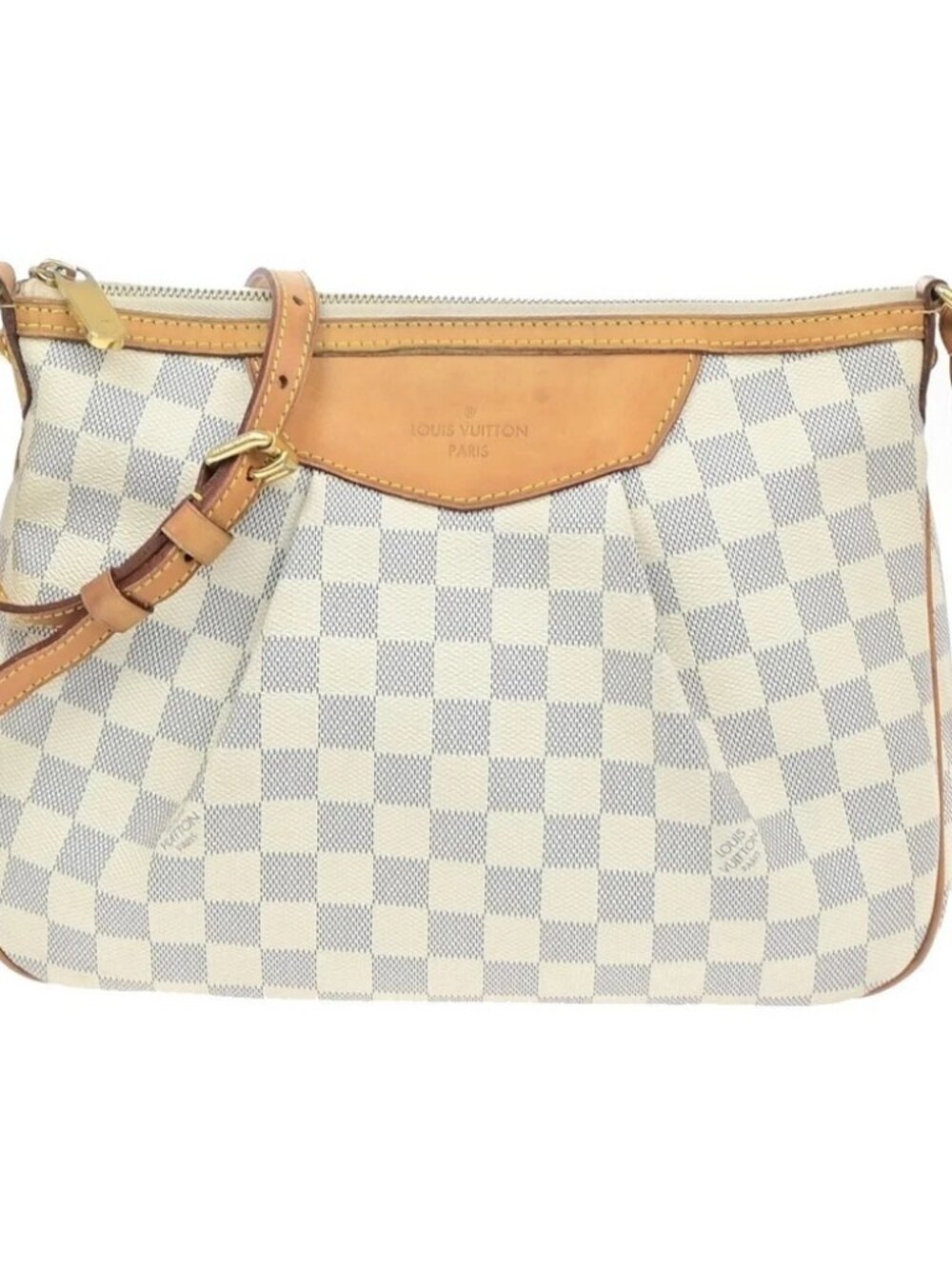 LOUIS VUITTON Siracusa PM Shoulder Bag Damier Azur Leather White